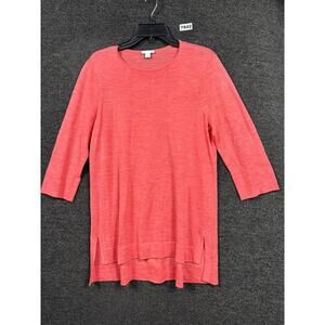 J Jill Merino Wool Knit Tunic Sweater Womens Size MP Salmon Pullover 3/4 Sleeve